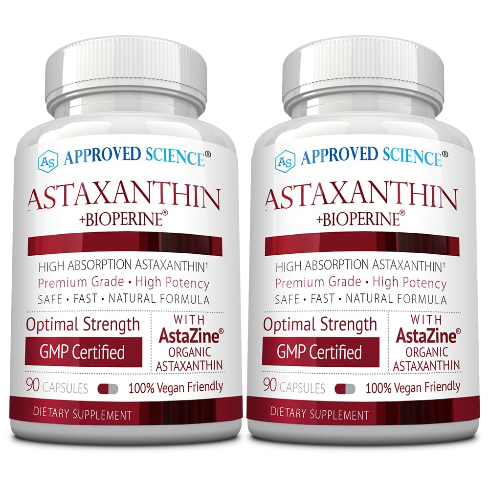Godkänd Science® Astaxanthin 12 mg - Extra styrka Antioxidant - Stöder hjärta, ögon, hud - 180 Vegan kapslar - 6 månaders leverans