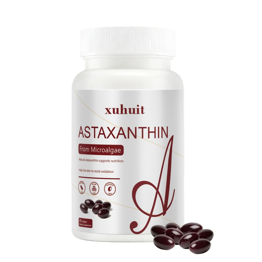 Astaxanthin 12mg Softgels, 120 greve för 4 månaders leverans, naturlig antioxidant tillskott från Algae, Soy gratis, lätt att svälja (01)