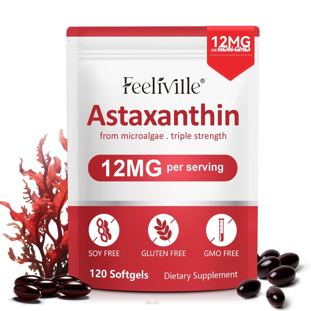 Astaxanthin 12mg 120 Softgels, Premium Astaxanthin Antioxidant Supplements med antioxidantaktivitet, stöder öga, hud, immun, inre cirkulation