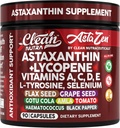 Clean Nutra Astaxanthin 12mg Lycopene Supplement med vitamin A C D3 E, L-Tyrosine, Selenium, Flax, Grape Seed, Gotu Kola, Amla, Black Pepper, 90 Complex Veggie Capsules