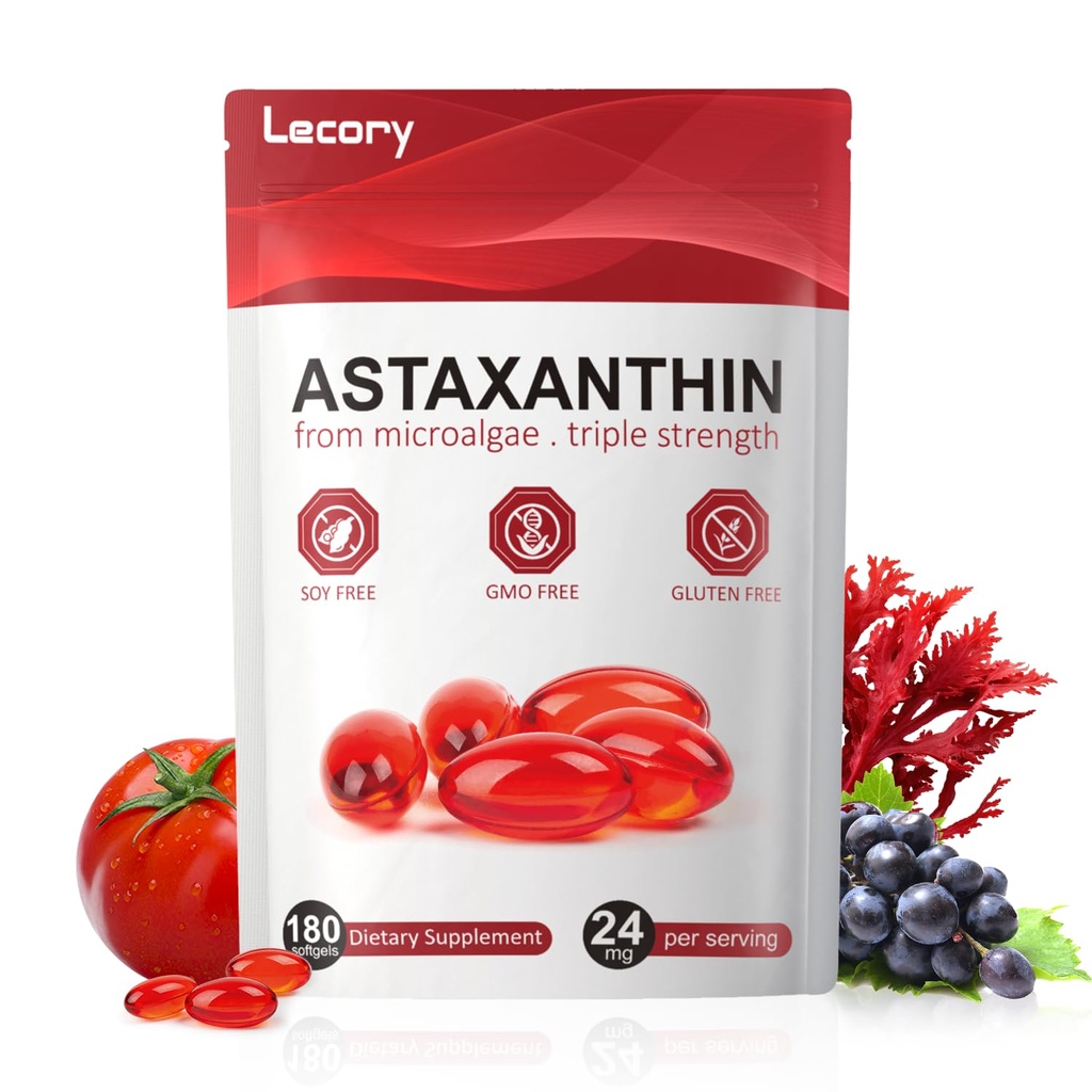Astaxanthin 24mg, 180 Softgels | 6 månaders leverans av Premium Antioxidant | Triple Strength for Eye, Immune, Skin & Circulation Support | Lätt att svälja, icke-GMO, Soy Free