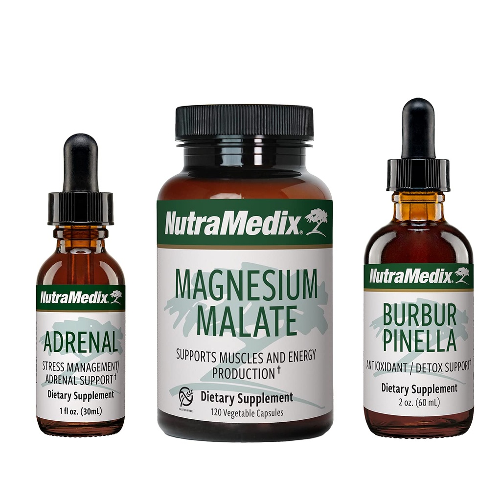 NutraMedix Energy Set - 3-Piece Kit innehåller extrakt av Astragalus, Rhodiola, Ginseng & Schisandra, Burbur-Pinella Detox Drops & Magnesium Malate Capsules för allmän Wellness
