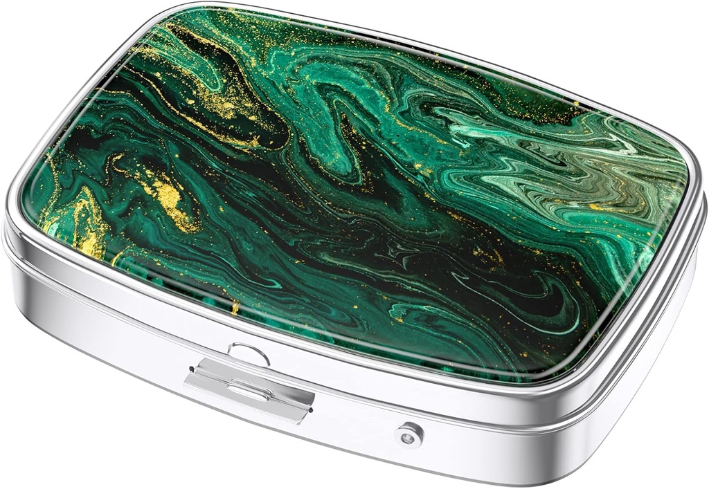 Nipichsha Pill Box, Small Pill Case for Purse & Pocket, Cute Travel Medicine Organizer, Portable Medicine Container Holder för att hålla Vitaminer, Medicinering, Fish Oil & Supplement, Green Ocean Marble