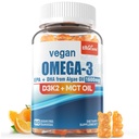 Vegan Omega 3 Gummies 1280mg + Vitamin D3 K2 (MK7), Omega 3 Fiskolja Alternativ för vuxna, w / Algae EPA 600mg & DHA 400mg, MCT Oil - Ingen fisk smak - för hjärna, ögon, immunhälsa, sockerfri, 1 Pack