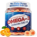 Liposomal Antarctic Krill Oil Omega 3 Gummies 2000mg - Cellular Level Absorption Omega-3 med EPA, DHA & Astaxanthin - Antioxidant & Brain Support - fiskoljetillskott Alternativ - 60 Count
