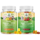Bundle of Kids DHA Omega 3 Gummies - Fatty Acids Omega 3 6 9 för hjärna, immun styrka och vision och växtbaserade barn multivitamin gummies med vitaminer A C D3 E B och Zink för immunitetsstöd