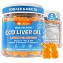 Cod Liver Oil Gummies 1000mg för barn & vuxna - w/Omega 3 (EPA & DHA), Vitaminer A, D3 & K2 - Cod Liver Oil Omega 3 Gummies för Immune, Brain & Cognitive Support, SugarFree, Orange Flavor, 120Cts