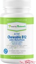 Power By Naturals Active Chewable Methylated B12 med L-Methyl Folate Supplement för kvinnor och män, Cherry Flavor, 60 tabletter