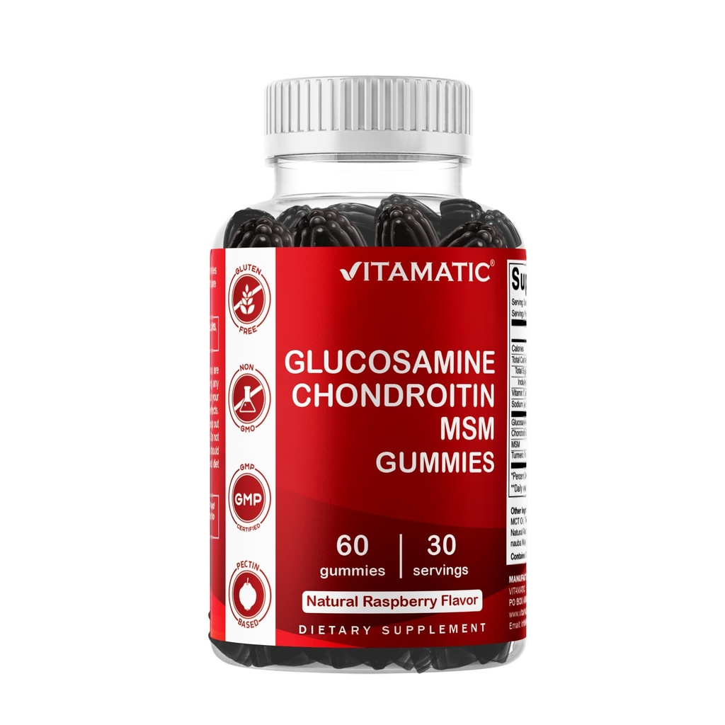 Vitamatic Glucosamine Chondroitin Gummies med MSM & Vitamin E - Gemensam Support Formel - 60 Pectin-Based Vegan Gummies