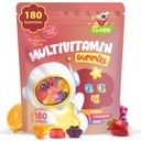 Barn Multivitamin Gummies 180 greve - Eye, Brain & Gut Support - Sugar-Free Vitaminer för barn - med Lutein, Omega-3 DHA & Prebiotika - 3 frukt smaker - Ålder 2 +