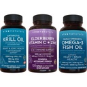 1250 mg Antarctic Krill Oil, Elderberry Vitamin C & Zink och 2500 mg Triple-Strength Omega 3 Fish Oil Bundle, Tillhandahåller Omega 3 EPA och DHA, Elderberry för immunstöd
