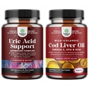Bundle of Green Coffee Bean Extract för Uric Acid Cleanse - Turmeric Tart Cherry & Celery Seed och Icelandic Wild Caught Cod Liver Oil Softgels - Fish Omega 3 EPA DHA Vitamin D & A 1000mg Per Servering
