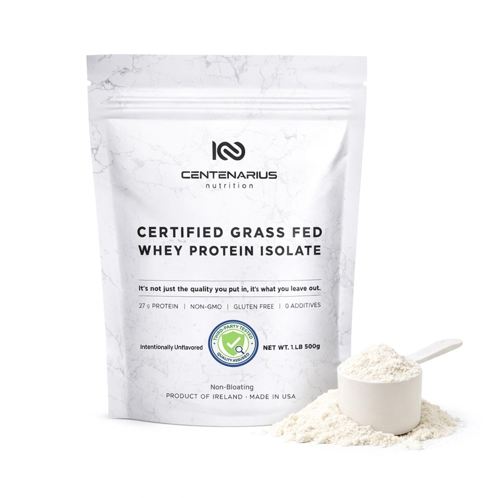 Centenarius Nutrition Grass Fed Whey Protein Unflavored Powder 500g med naturliga aminosyror för optimerad muskeltillväxt, återhämtning och effektivitet - Cold-Filtered, inga tillsatser eller hormoner