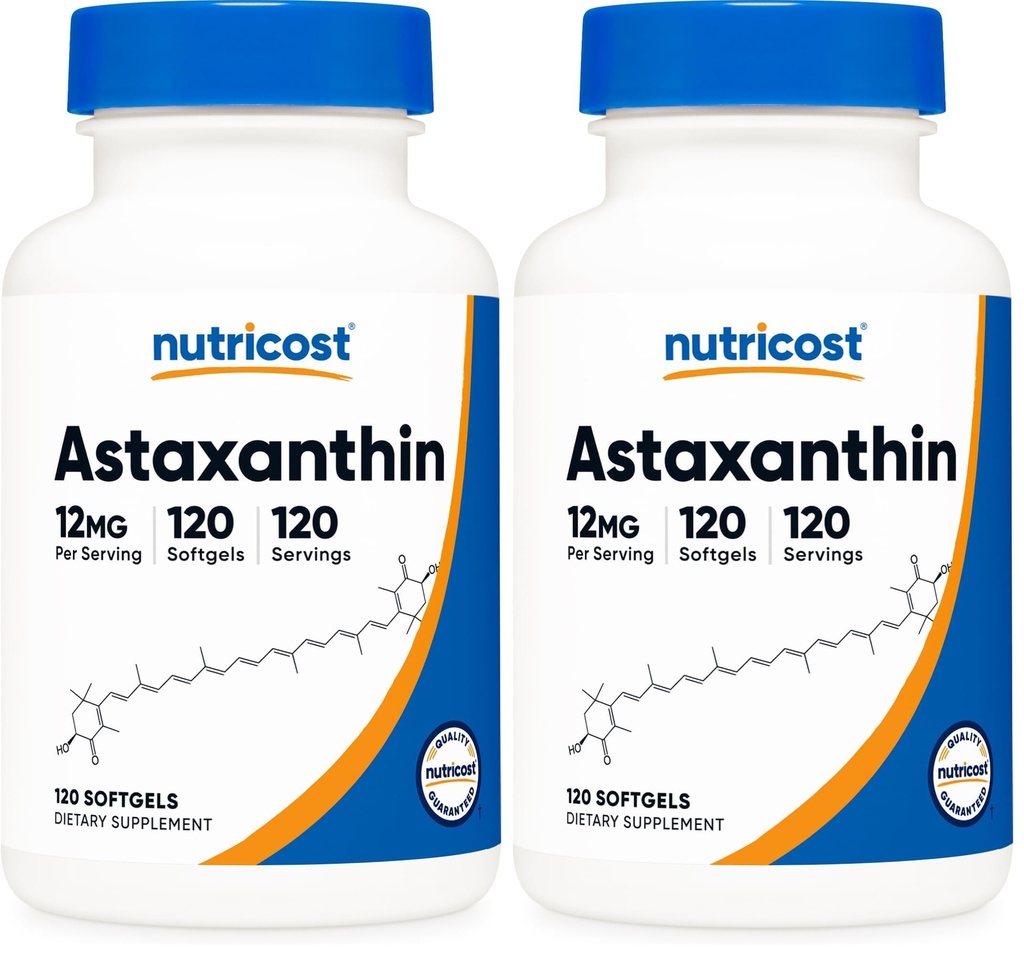Nutricost Astaxanthin 12mg, Non-GMO och Gluten Free, 120 Softgels (4 månaders leverans) (Pack of 2)