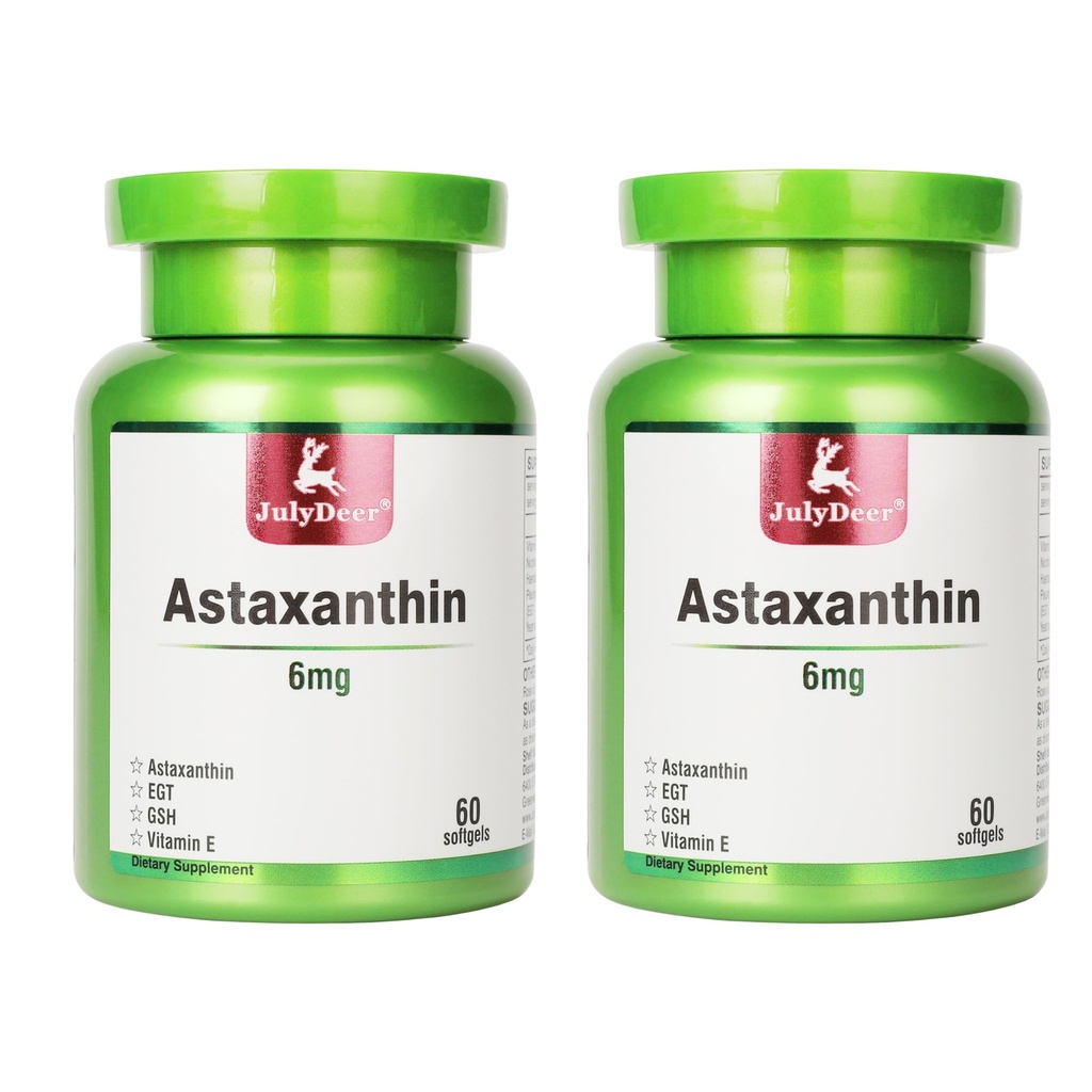 JuliDeer 2 Bottles Astaxanthin 6 mg med Nicotinamide Vitamin E Premium Antioxidant Supplement EGT GSH - för hud, ögon, gemensamma och immunsystem Hälsa Cell Hälsa & energi ≤ 5 i 1-120 Softgels