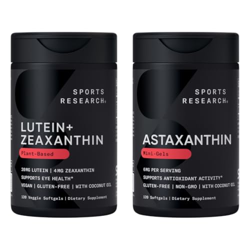 Sports Research® Eye Support - 20mg Lutein + 4mg Zeaxanthin Made med Lute-Gen® och 6mg Astaxanthin Supplement från Icelandic Astalif (120 Softgels Varje)