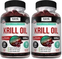 Kaya Naturals - Antarctic Krill Oil 500mg med Omega 3, EPA, DHA, Phospholipids & Astaxanthin Supplement - Brain & Health Vitamin - Anti Aging Supplement - 30 Count Softgels (Pack of 2)