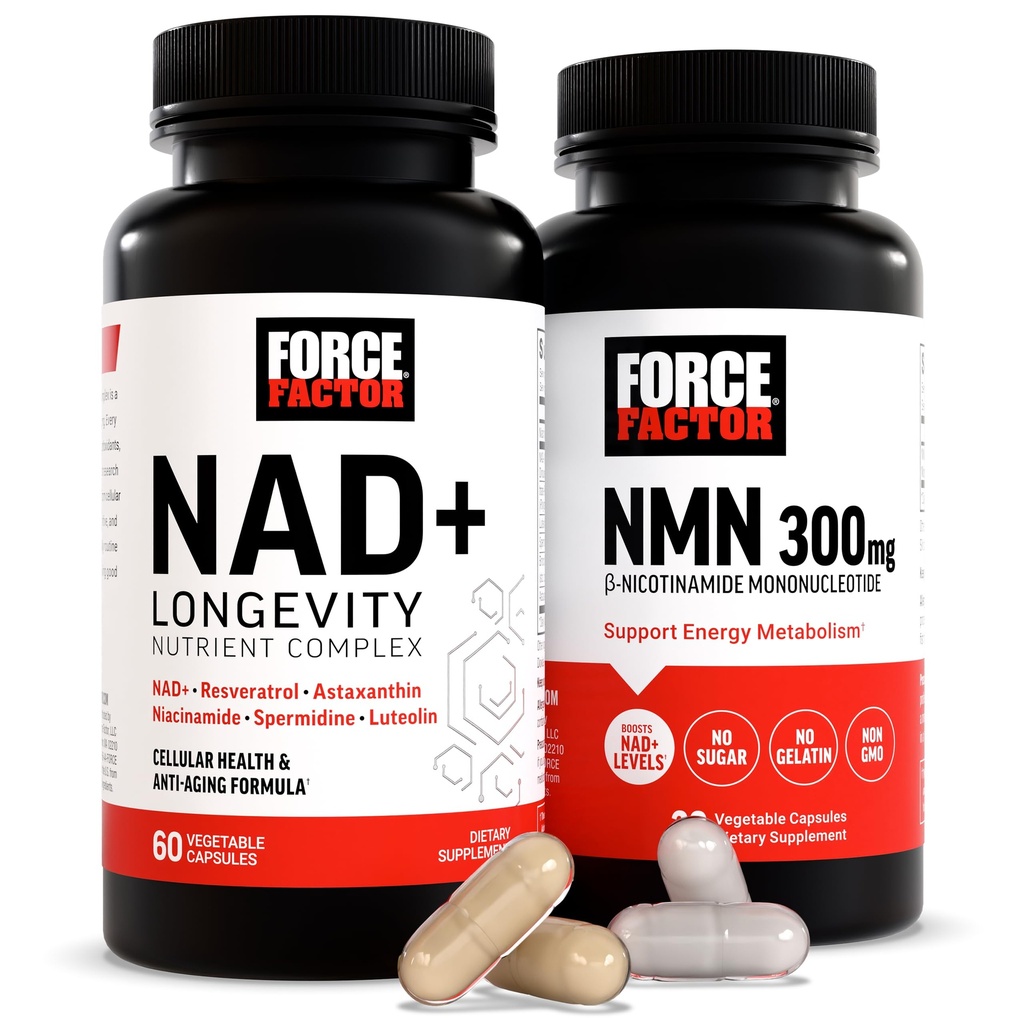 Force Factor NMN Supplement, NAD + (NMN eller Nicotinamide Riboside Alternative) med Resveratrol, Astaxanthin, Spermidine & Luteolin Complex, NAD för att stödja Cellular Health & Healthy Aging, 60 Capsules