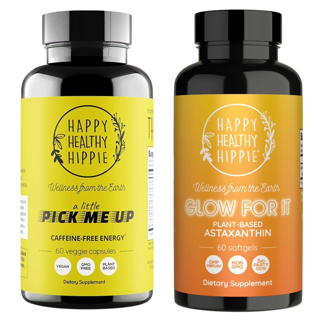 Happy Healthy Hippie Glow för Astaxanthin Supplement & A Little Pick Me Up Natural Energy Pills