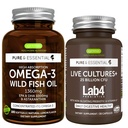 Ren och väsentlig hög absorption Omega-3 Wild Fish Oil 1360mg + levande kulturer + Lab4 Probiotics Bundle, 1000mg EPA & DHA med Astaxanthin + 25 miljarder CFU Lactobacillus Acidophilus & Bifidobacterium Wi