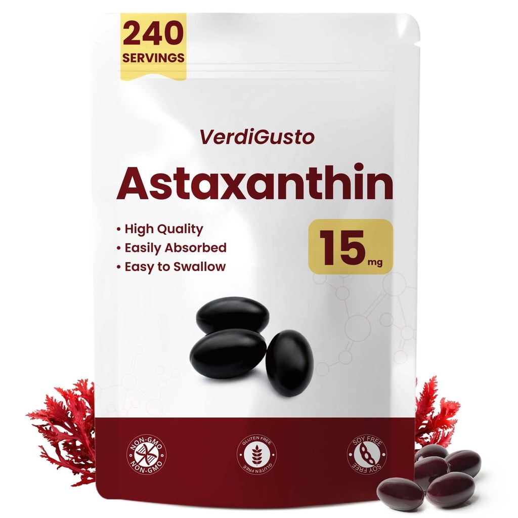 15 mg Astaxanthin | 240 Softgels | Astaxanthin Supplements | 8 månaders leverans | Antioxidant Support, Eye & Skin Health | Intern cirkulation | Non-GMO, Gluten-Free, No Soy