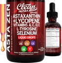 Clean Nutra Astaxanthin Lycopene Liquid Drops Absorption Support Vitaminer A C D E 4 fl oz - Potent Natural D3 C E A & Selenium L-Tyrosine Formel Rent Antioxidant Blend Enhanced Nutrient Uptake