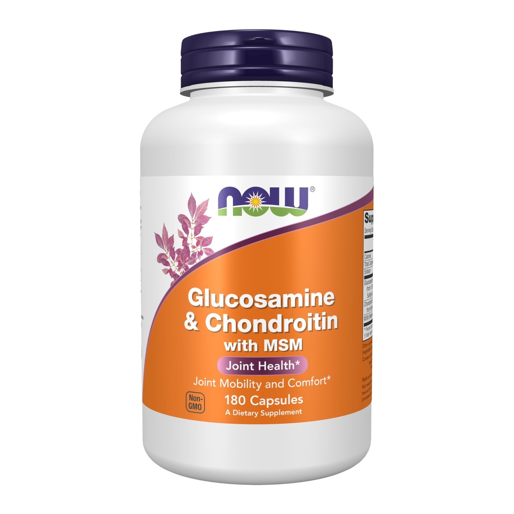 NOW Foods Supplements, Glucosamine & Chondroitin med MSM, gemensam hälsa, rörlighet och komfort *, 180 Veg Capsules