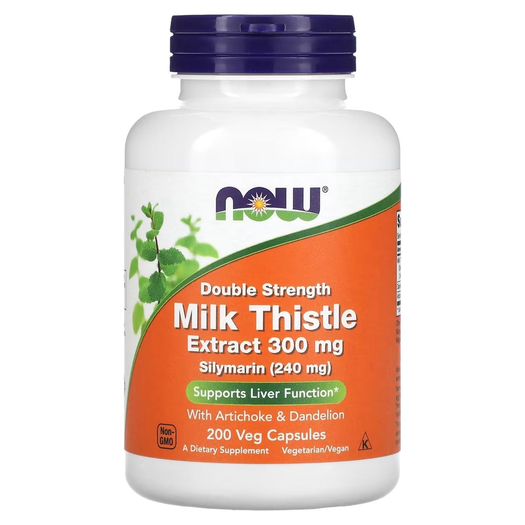 NOW Foods Supplements, Silymarin Milk Thistle Extract 300 mg med Artichoke och Dandelion, Double Strength, Supports Liver Function *, 200 Veg Capsules