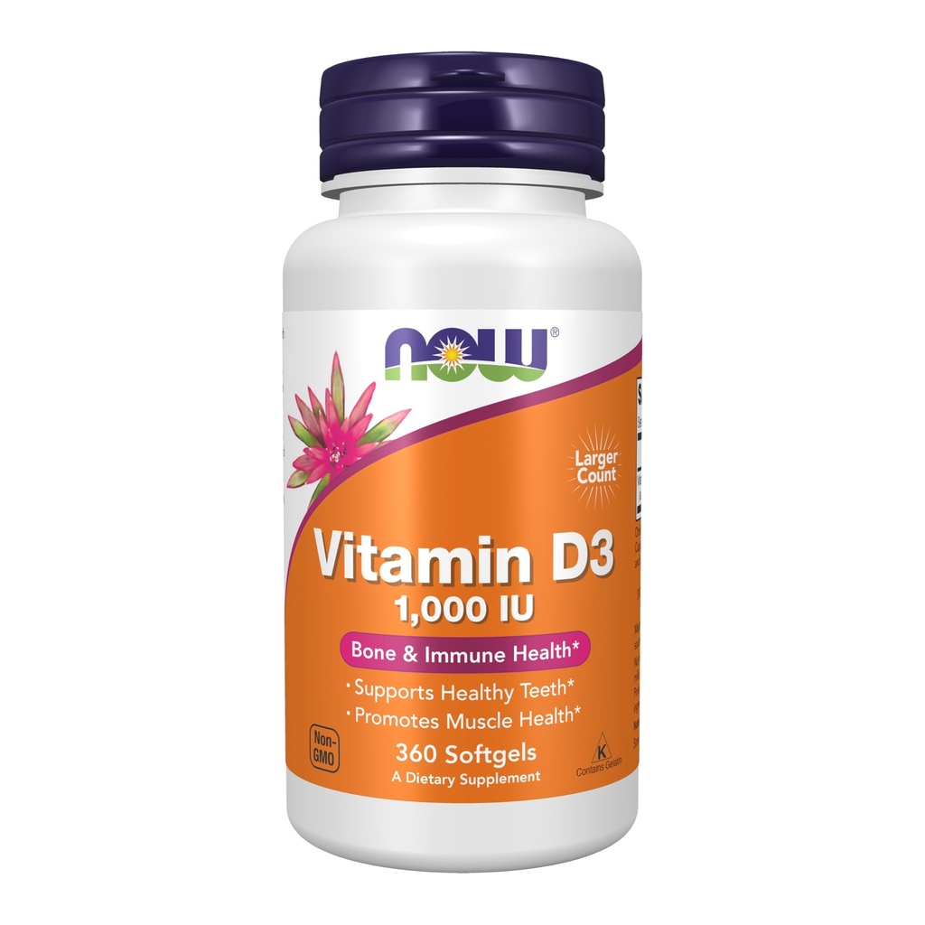 Nu kosttillskott, vitamin D-3 1000 IE, hög styrka, strukturellt stöd *, 360 Softgels