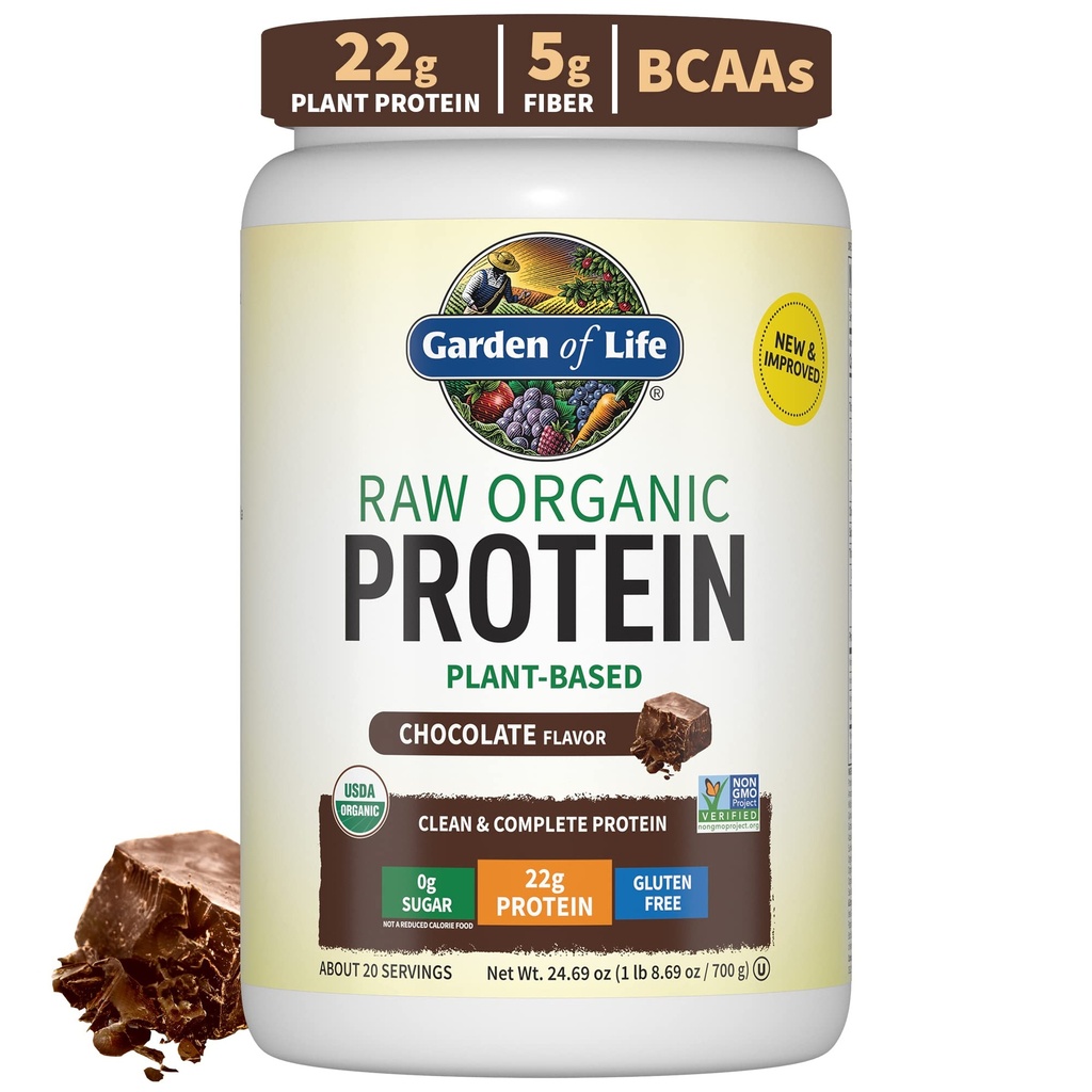 Garden of Life Protein Powder, Vegan Protein Powder, BCAA, Probiotics & Digestive Enzymes, Gluten & Lactose Free, Chocolate, 1,5 LB