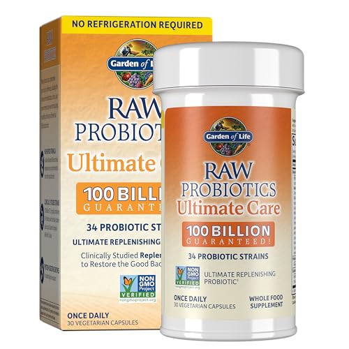 Garden of Life Raw Probiotics for Women and Men Ultimate Care 100 Billion CFU Shelf Stable & Zink Supplements 30mg High Potency Raw Zinc och Vitamin C Multimineral Supplement