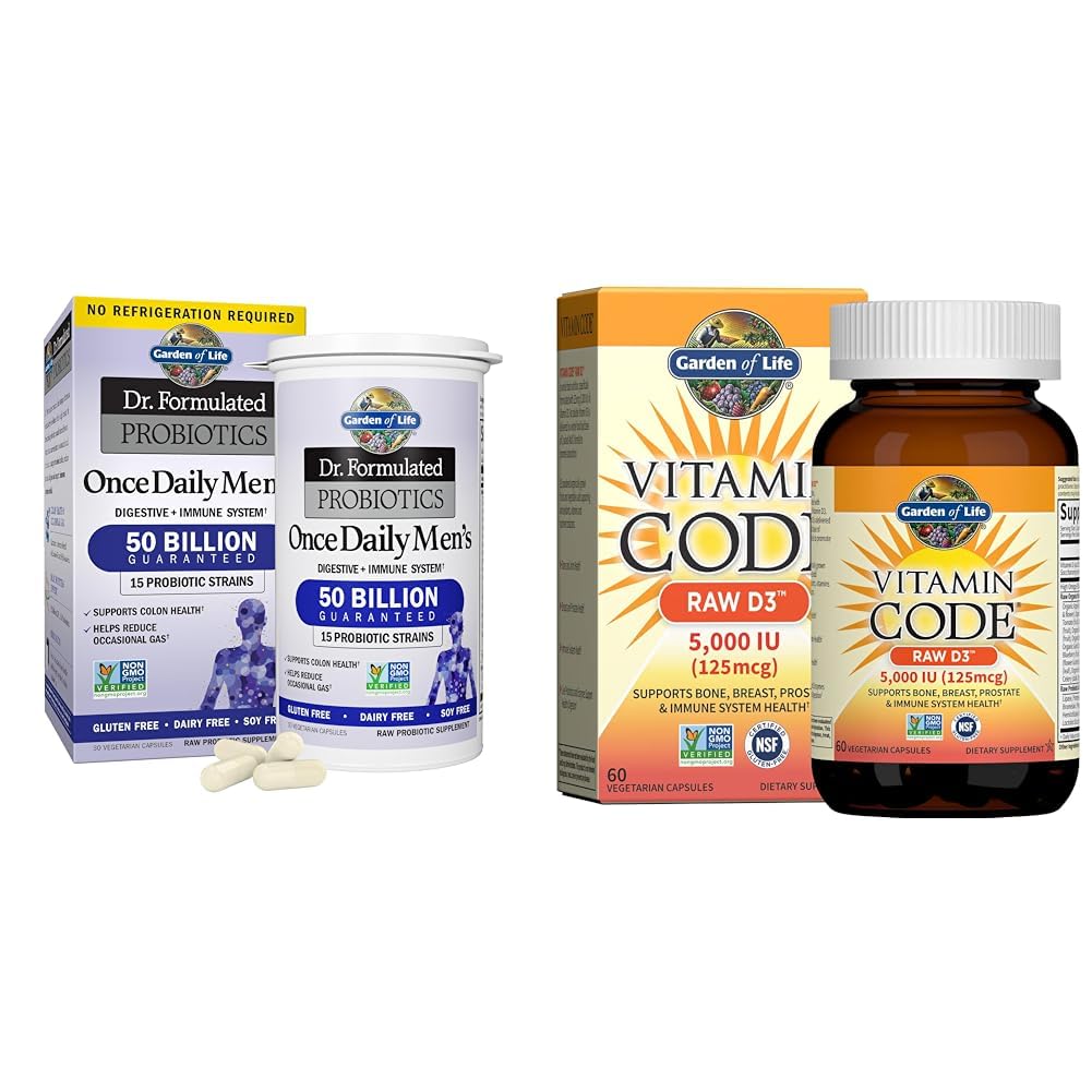 Garden of Life Probiotics för män 50 miljarder CFU 15 stammar + vitamin D3 5000 IE Raw D3 60 vegetariska kapslar