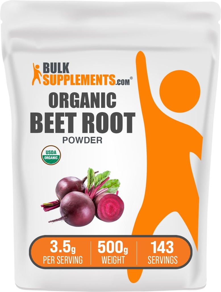 BulkSupplements.com Organic Beet Root Powder - Superfood Supplement, Beet Root Supplements - Vegan & Gluten Free, 3.5g per Servering, 500g (1.1 lbs) (Pack of 1)