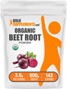 BulkSupplements.com Organic Beet Root Powder - Superfood Supplement, Beet Root Supplements - Vegan & Gluten Free, 3.5g per Servering, 500g (1.1 lbs) (Pack of 1)