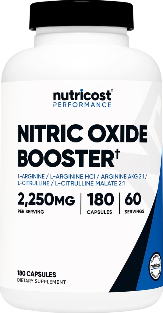 Nutricost Nitric Oxide Booster 2250mg, 180 kapslar - 750mg Per Casule, 60 portioner - Glutenfri och icke-GMO