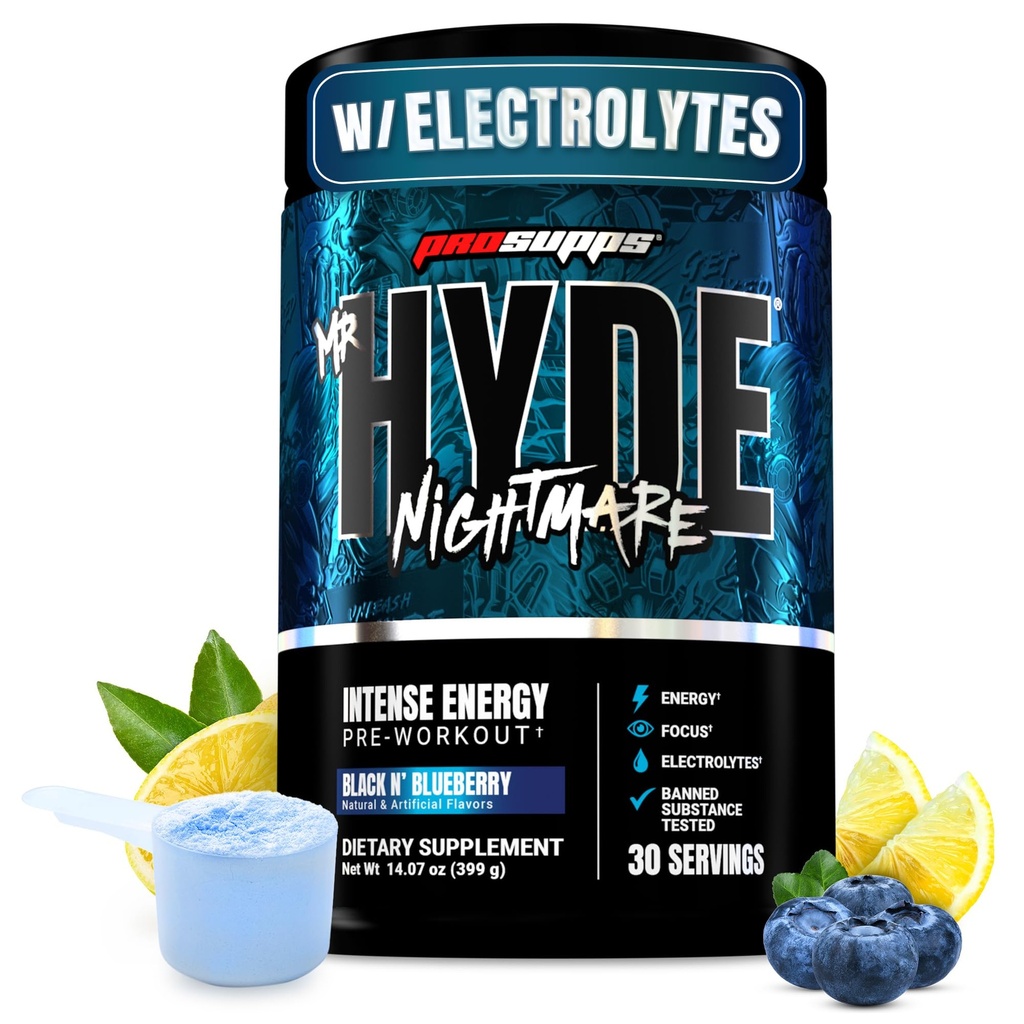 ProSupps Herr Hyde Nightmare Pre Workout Powder med koffein & Beta Alanine - Preworkout för Intense Energy, Mental Focus & Performance - Gym & Fitness Supplements (Black N' Blueberry, 30 Servings)