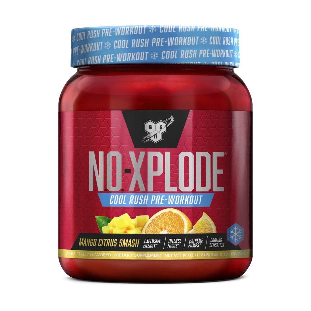 BSN N.O.-XPLODE Cool Rush Pre Workout Powder, Preworkout Energy Supplement för män och kvinnor med kreatin och Beta-Alanine, Mango Citrus Smash, 30 portioner, 1.2 Pound (Packaging May Vary)