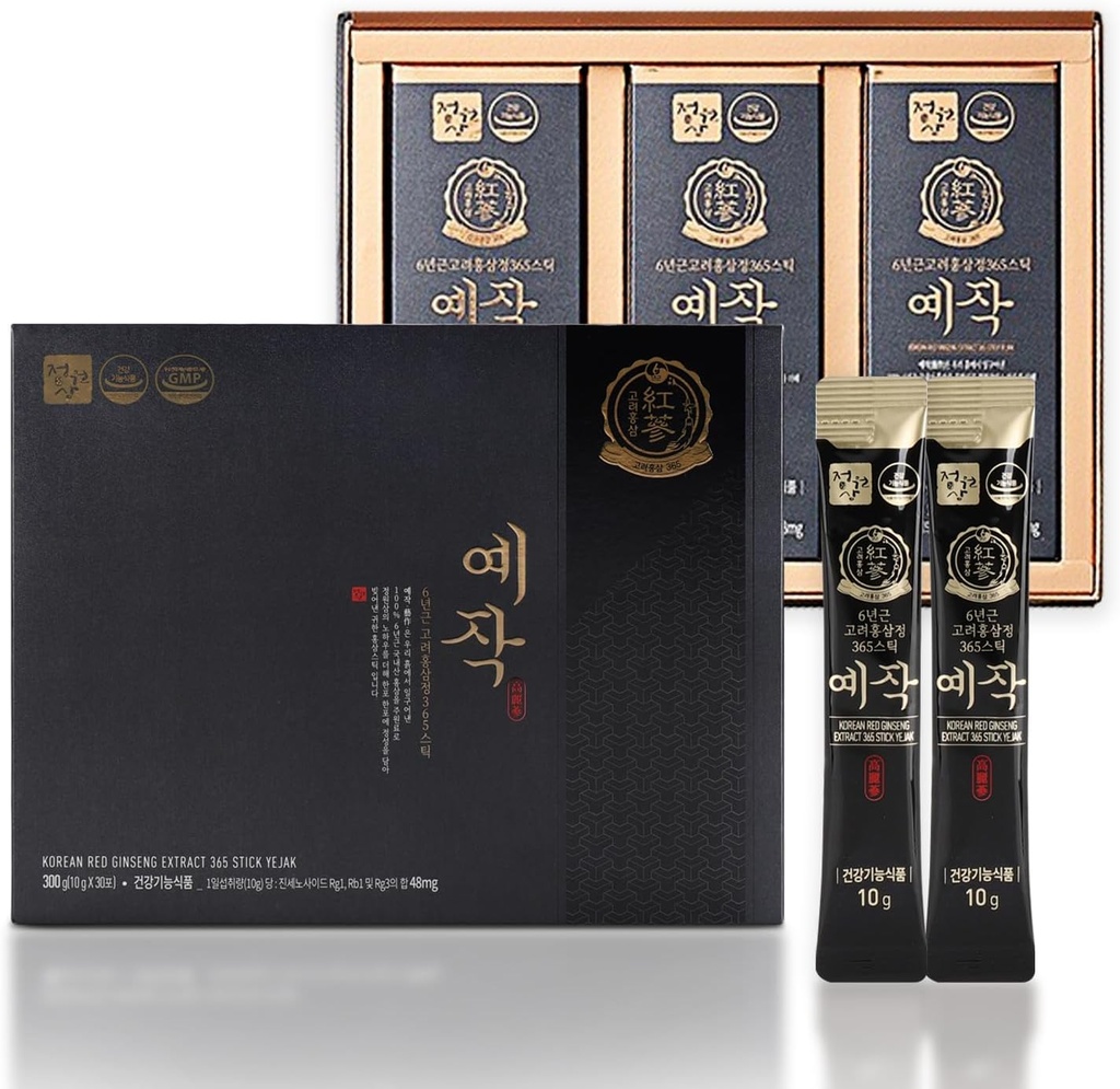 Premium Yejak 6-årig koreansk Red Ginseng Extract | 30 Sticks | Vegan | 48mg Ginsenosides per Stick | Energi, Fokus, Trötthet, Immun Support | Daglig Vitalitet Tillägg för Män & Kvinnor