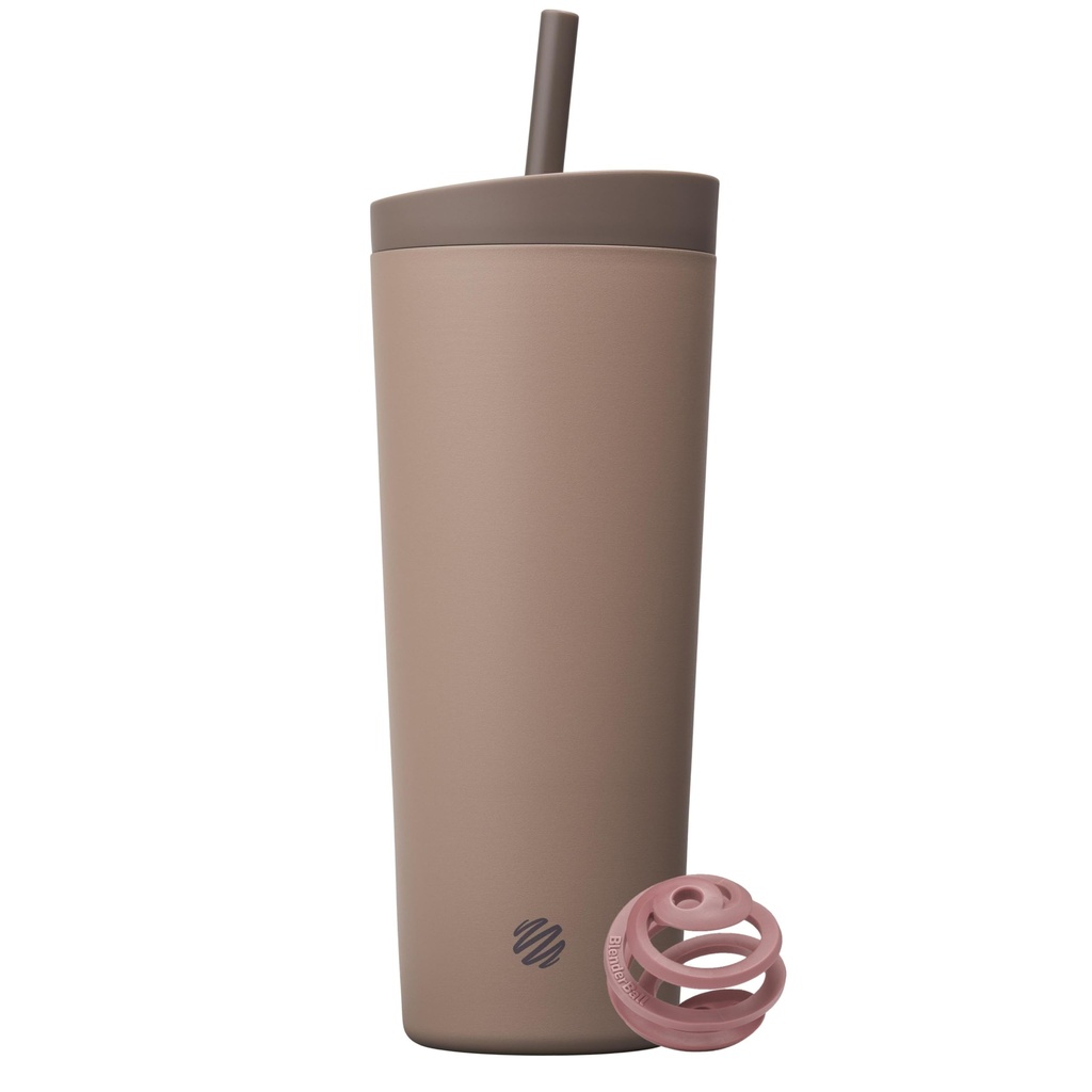 BlenderBottle 2-i-1 Insulated Stainless Steel Shaker Tumbler, Swig Leakproof Lid, Straw, BlenderBall, BPA Free, För Protein Shakes, Smoothies och Pre Workout, 24 oz, Brown (Cocoa)