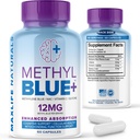 MAXLIFE NATURALS Pure Methylene Blue Capsules, Ultimate Methylene Blue Pharmaceutical Grade 12mg - 60 kapslar med vitamin C Ester & NAC Glycine, stöder Cellular & kognitiv funktion, tillverkad i USA