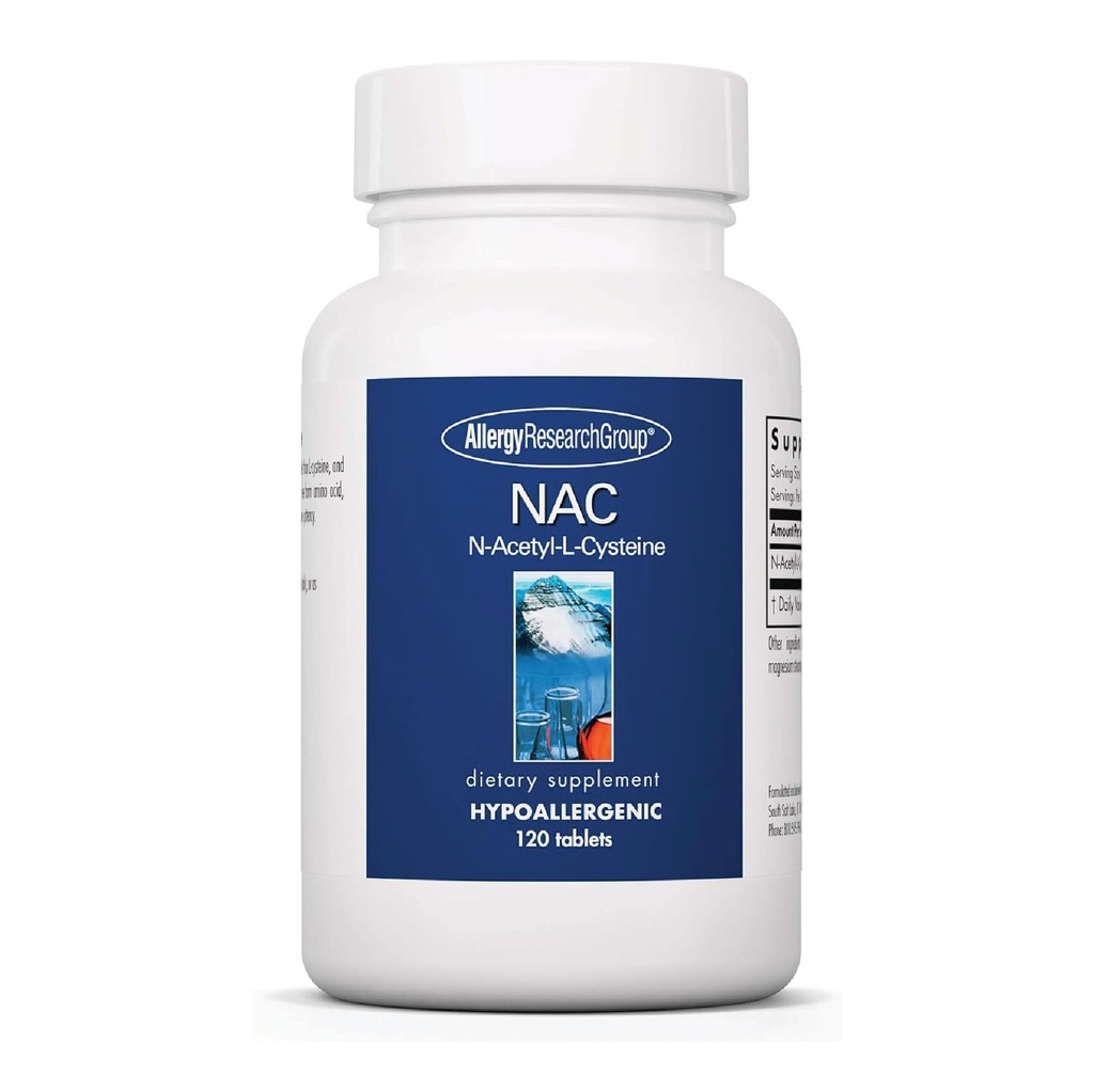Allergy Research Group NAC Supplement - N-Acetyl-L-Cysteine, Glutathione Precursor, Stöder Immun Funktion, Hälsosam Mucus Clearance, Fri Form Amino Acid, Hypoallergenic - 120 Count