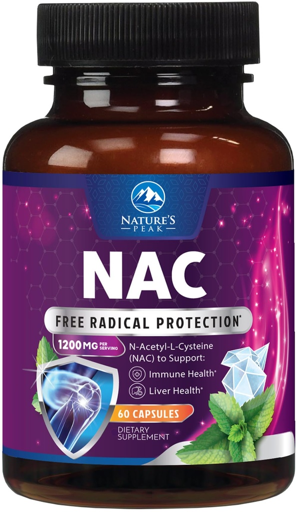 NAC Supplement - 1200mg per Serving N-Acetyl-L-Cysteine – Optimal Absorption Immune Support with Powerful Antioxidants - Respiratory & Liver Health Support - Gluten Free, Bottled in USA - 60 Capsules