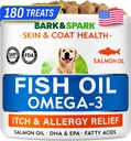 BARK & SPARK Omega 3 för hundar - 180 Fiskolja Behandlingar för hundspridning, hudallergi, Itch Relief, Hot Spots Behandling - Gemensam Hälsa - Hud och Coat Supplement - EPA & DHA Fatty Acids - Canine Salmon Oil