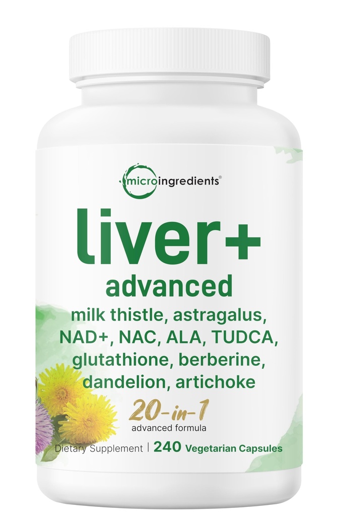Liver Advanced+, 240 Veggie Capsules | 20-in-1 Complex with Milk Thistle, Dandelion, NAD, NAC, ALA, TUDCA, Glutathione, Artichoke, Turmeric, & Astragalus | Non-GMO, Gluten Free