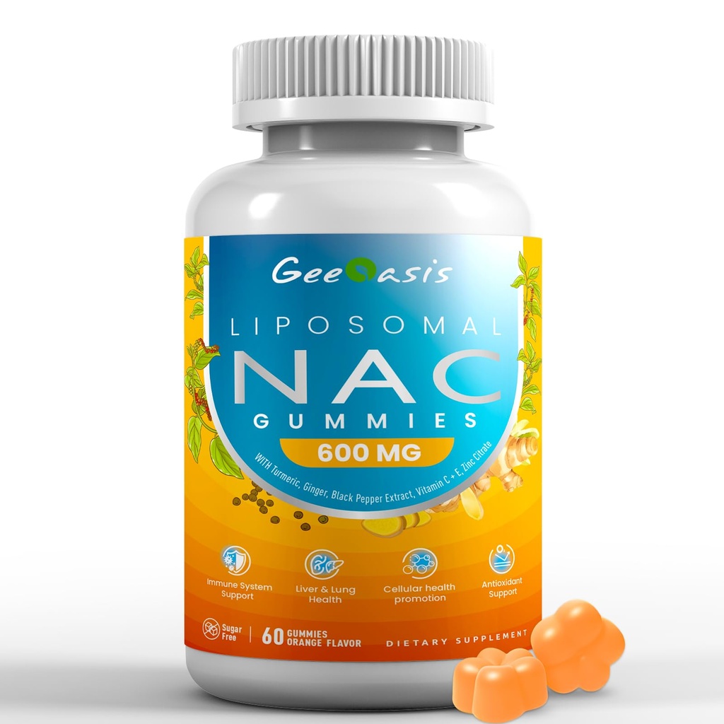 Liposomal NAC Gummies 600mg, N-Acetyl Cysteine Supplement for Kids & Adults, with Turmeric, Ginger, Black Pepper, Immune, Liver & Lung Support, Antioxidant, Sugar-Free Pineapple Flavor, 60 Counts