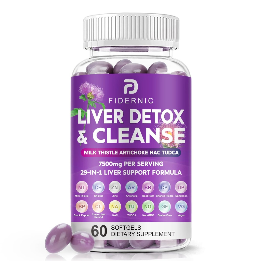 Liver Cleanse Detox & Repair - Herbal Liver Support Milk Thistle Supplement, 7500mg Strength Liver Health Support with Silymarin Artichoke Extract Dandelion Beet TUDCA Choline NAC, 60 Softgels