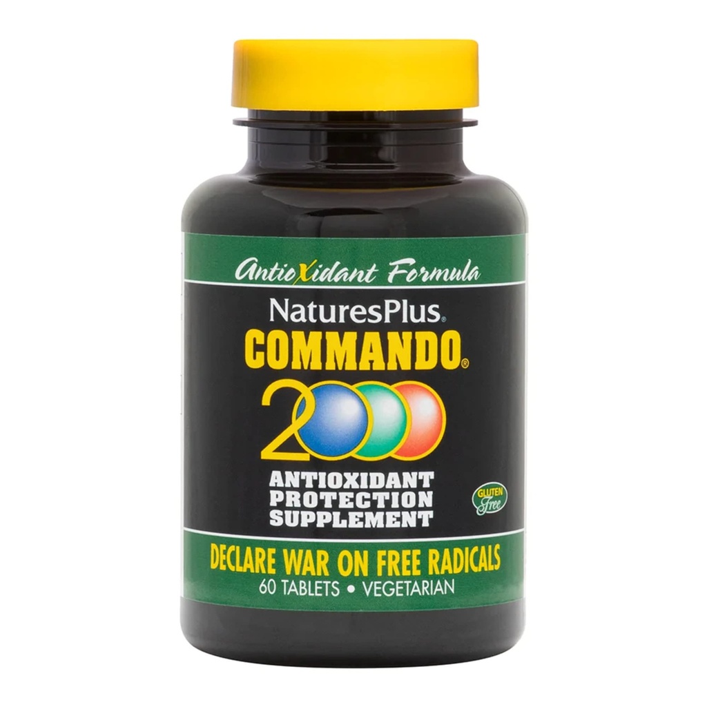 Natures Plus Commando 2000-60 tabletter - Antioxidantskydd - stöder hjärna, cirkulationsfunktion och immunsystem - vegetarisk, glutenfri - 30 portioner