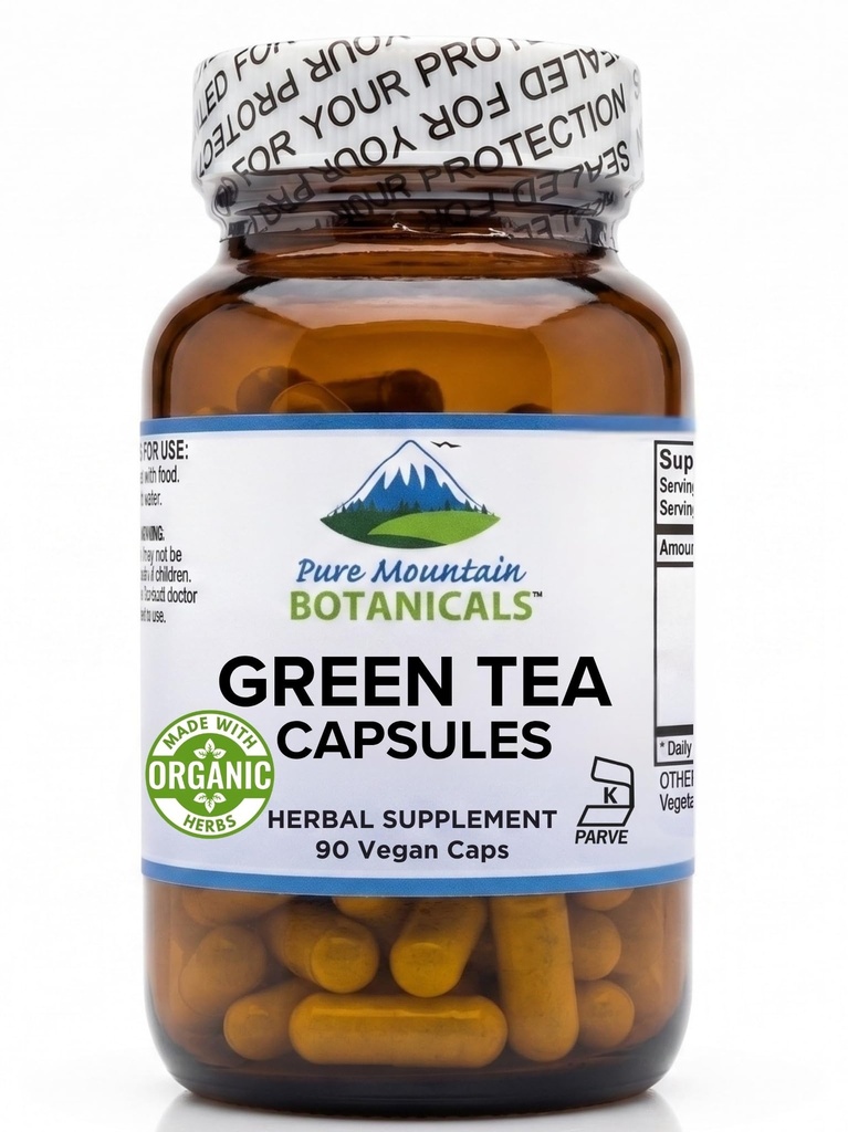 Green Tea Capsules - 90 Kosher Vegan Caps med 450mg Organic Full Spectrum och Pure Green Tea Extract