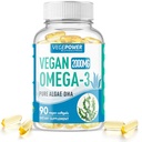Vegan Omega-3 Algae DHA Supplements - 2000mg Algae Oil, Plant-Based Prenatal Algal DHA, 90 Carrageenan Free Softgels - Hållbar fiskolja Alternativ stöder hjärna, hjärta, ögon, gemensam hälsa