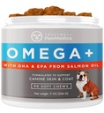 PawMedica Omega 3 för hundar, hundskinn och kosttillskott med fiskolja hjälper till med hundtorr hud, Omega 3 6 9 vitamin Chews för hundallergier